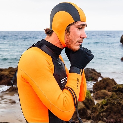 ORCA-2023 Orca Neoprene Swim Cap - Hi-Vis Orange-2
