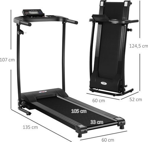 HOMCOM-Tapis électrique de course pliable 1-9 Km/h 500 W écran LCD 3 programmes noir-2