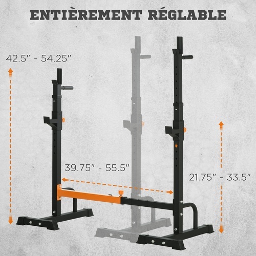 HOMCOM-Gravity Squat Rack Support Pour Haltères Longs Hauteur Et Longueur Réglable Charge Max. 150 Kg Acier Renforcé-4