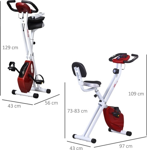 HOMCOM-Vélo d'appartement pliable 8 niveaux de résistance magnétique selle réglable dossier écran LCD multifonction capteur fréquence cardiaque rose-2