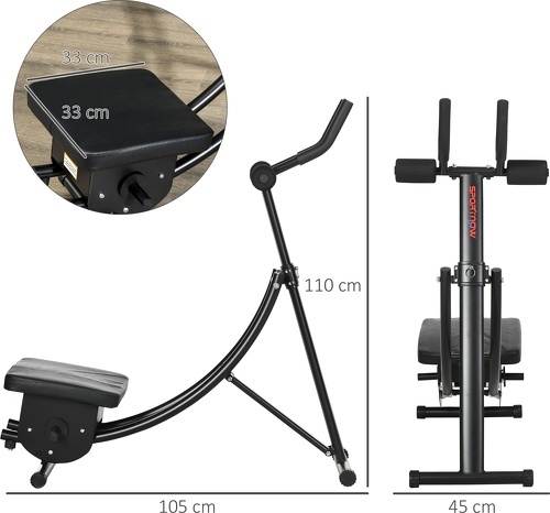 SPORTNOW-Appareil À Abdominaux Ab Crunch Trainer Fitness Pliable Charge Max. 120 Kg Dim. 105L X 45L X 110H Cm Acier Pu-2