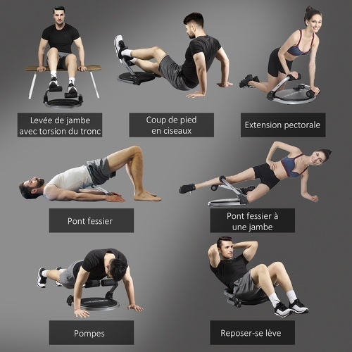 HOMCOM-Appareil À Abdominaux Crunch Musculation Compact Et Pliable 3 Niveaux De Résistance Acier Pu-4