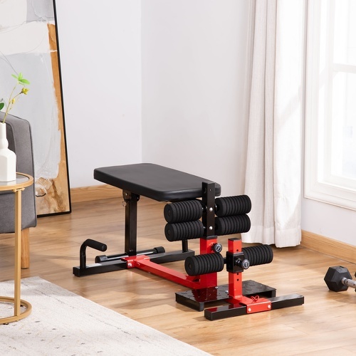 HOMCOM-Banc à squat pliable sissy squat machine à squat - appareil de musculation 3 en 1 - hauteur réglable 6 positions - acier synthétique rouge noir-1