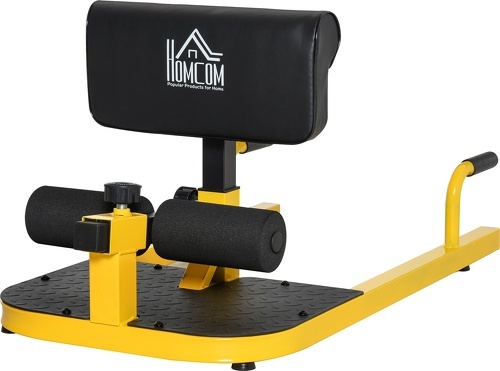 HOMCOM-Banc à squat sissy squat machine à squat appareil de musculation hauteur coussin et rouleaux réglables acier jaune noir-0