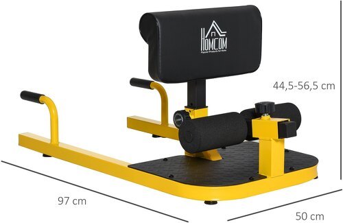 HOMCOM-Banc à squat sissy squat machine à squat appareil de musculation hauteur coussin et rouleaux réglables acier jaune noir-2