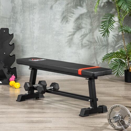 HOMCOM-Banc De Musculation À Plat Rack Haltères Intégré Piètement Antidérapant Châssis Acier Revêtement Synthétique Pu-1