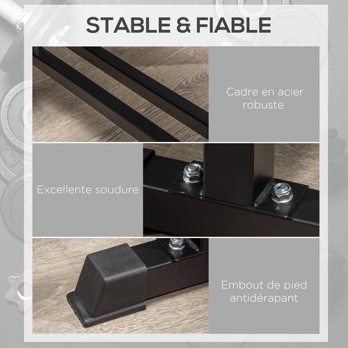HOMCOM-Banc De Musculation À Plat Rack Haltères Intégré Piètement Antidérapant Châssis Acier Revêtement Synthétique Pu-3