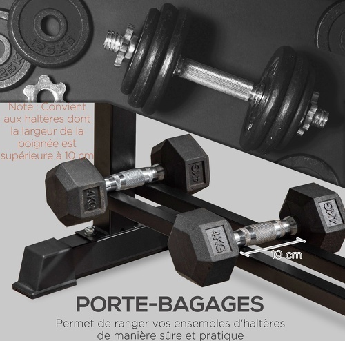 HOMCOM-Banc De Musculation À Plat Rack Haltères Intégré Piètement Antidérapant Châssis Acier Revêtement Synthétique Pu-4