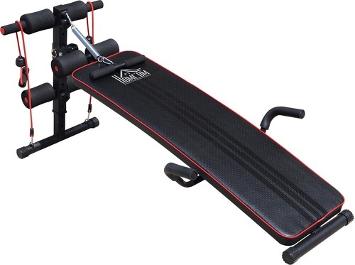 HOMCOM-Banc de musculation appareil à abdo hauteur réglable 55,5 x 137,5 x 50-68 cm 2 bandes de résistances + ressort central traction acier noir rouge-0