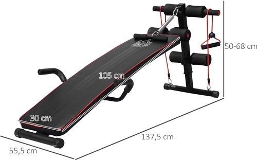 HOMCOM-Banc de musculation appareil à abdo hauteur réglable 55,5 x 137,5 x 50-68 cm 2 bandes de résistances + ressort central traction acier noir rouge-2