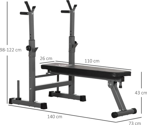 HOMCOM-Banc De Musculation Fitness Pliable Entrainement Complet Poignées À Dips Racks Poids Support Haltères Réglable Acier-2