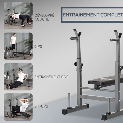 HOMCOM-Banc De Musculation Fitness Pliable Entrainement Complet Poignées À Dips Racks Poids Support Haltères Réglable Acier-3