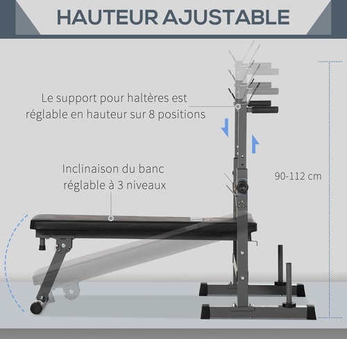 HOMCOM-Banc De Musculation Fitness Pliable Entrainement Complet Poignées À Dips Racks Poids Support Haltères Réglable Acier-4