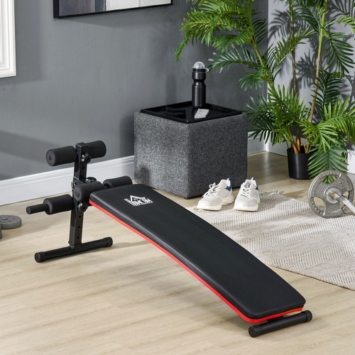 HOMCOM-Banc de musculation pliable banc abdominaux hauteur réglable 5 positions dim. 139L x 47l x 51-69 cm rouge noir-1