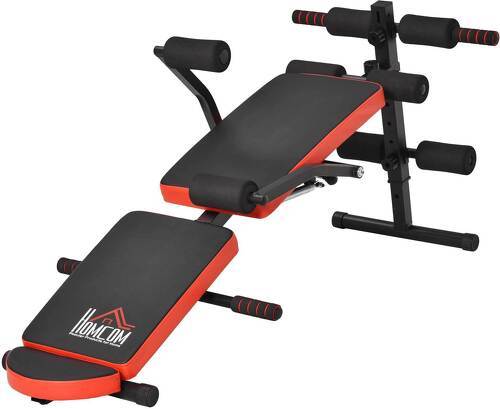 HOMCOM-Banc de musculation pliable hauteur réglable dim. 148L x 58l x 52-65H cm avec poignées acier PU rouge noir-0