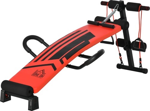 HOMCOM-Banc de musculation pliable réglable - 2 bandes de résistance, ressort central traction, 2 poignées - acier PU rouge noir-0