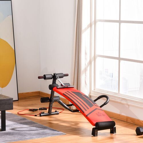 HOMCOM-Banc de musculation pliable réglable - 2 bandes de résistance, ressort central traction, 2 poignées - acier PU rouge noir-1