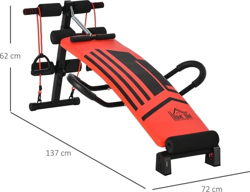 HOMCOM-Banc de musculation pliable réglable - 2 bandes de résistance, ressort central traction, 2 poignées - acier PU rouge noir-2
