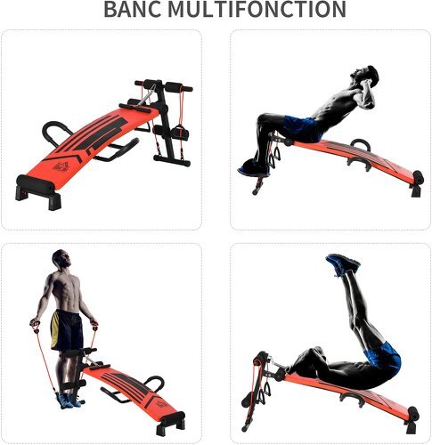 HOMCOM-Banc de musculation pliable réglable - 2 bandes de résistance, ressort central traction, 2 poignées - acier PU rouge noir-3