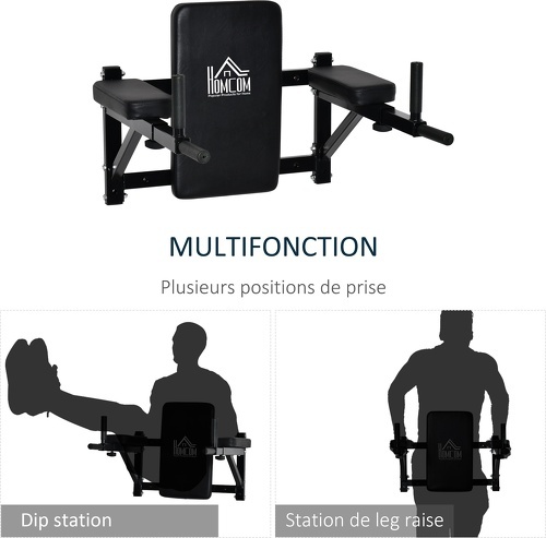 HOMCOM-Barre de traction barre de Fitness fixation murale réglable acier 70 x 48 x 53-63 cm noir-3