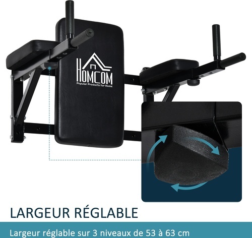 HOMCOM-Barre de traction barre de Fitness fixation murale réglable acier 70 x 48 x 53-63 cm noir-4