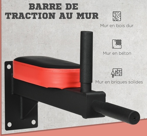 HOMCOM-Barre De Traction Murale Barre De Fitness Fixation Murale 2 Prises Possibles Charge Max. 100 Kg Acier Pu-3