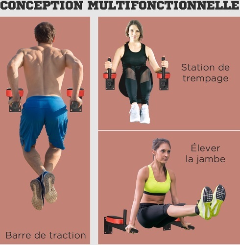 HOMCOM-Barre De Traction Murale Barre De Fitness Fixation Murale 2 Prises Possibles Charge Max. 100 Kg Acier Pu-4