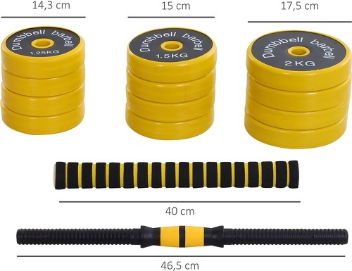 HOMCOM-Ensemble d'haltères courtes ou longues 20 Kg - barre d'extension incluse - musculation réglable - entraînement musculaire & haltérophilie-2