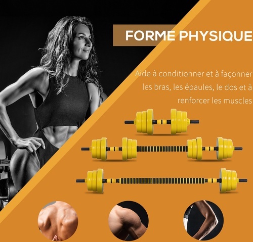 HOMCOM-Ensemble d'haltères courtes ou longues 20 Kg - barre d'extension incluse - musculation réglable - entraînement musculaire & haltérophilie-3