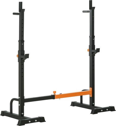HOMCOM-Gravity squat rack - support pour haltères longs - hauteur et longueur réglable - charge max. 150 Kg - acier renforcé orange noir-image-1