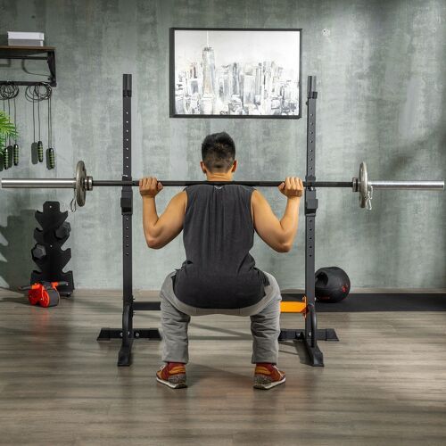 HOMCOM-Gravity Squat Rack Support Pour Haltères Longs Hauteur Et Longueur Réglable Charge Max. 150 Kg Acier Renforcé-1