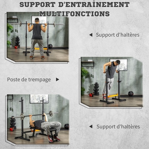 HOMCOM-Gravity Squat Rack Support Pour Haltères Longs Hauteur Et Longueur Réglable Charge Max. 150 Kg Acier Renforcé-3