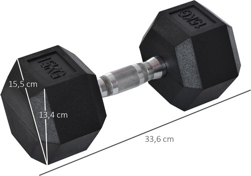 HOMCOM-Haltère courte poids 15 Kg - entraînement musculaire & haltérophilie - acier caoutchouc noir-2