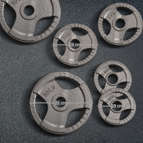 HOMCOM-Lot de 6 disques d'haltère - ensemble de poids 2,5/5/10 Kg avec poignées - poids total 35 Kg - poids réglable - entraînement musculaire & haltérophilie - acier gris-2