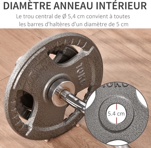 HOMCOM-Lot de 6 disques d'haltère - ensemble de poids 2,5/5/10 Kg avec poignées - poids total 35 Kg - poids réglable - entraînement musculaire & haltérophilie - acier gris-3