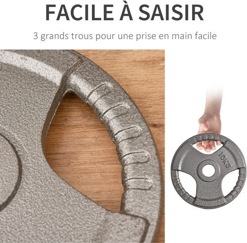 HOMCOM-Lot de 6 disques d'haltère - ensemble de poids 2,5/5/10 Kg avec poignées - poids total 35 Kg - poids réglable - entraînement musculaire & haltérophilie - acier gris-4