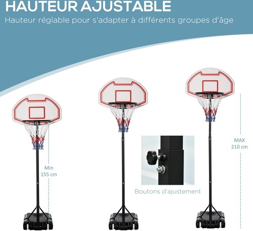 HOMCOM-Panier De Basket-Ball réglable de 1,9m à 2,5m-3
