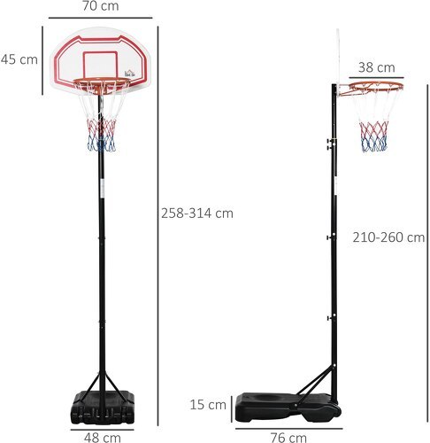 HOMCOM-Panier De Basket-Ball réglable de 2,45m à 2,95m-2