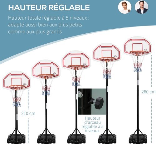 HOMCOM-Panier De Basket-Ball réglable de 2,45m à 2,95m-3
