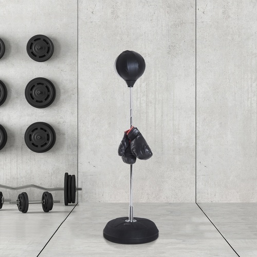 HOMCOM-Punching ball sur pied réglable en hauteur 126-144 cm avec gants, pompe et base de lestage noir-1