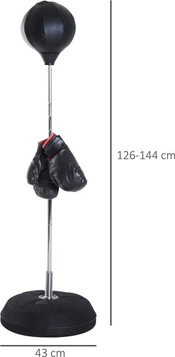 HOMCOM-Punching ball sur pied réglable en hauteur 126-144 cm avec gants, pompe et base de lestage noir-2