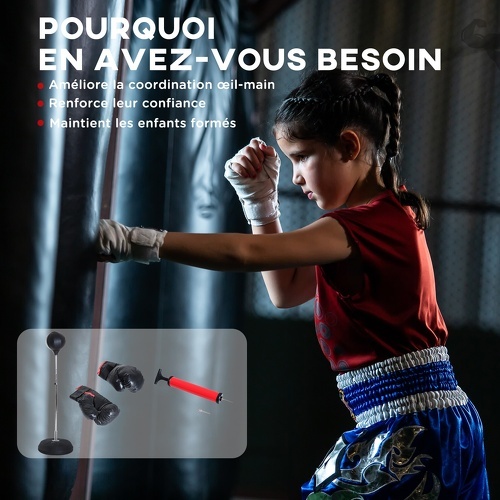 HOMCOM-Punching ball sur pied réglable en hauteur 126-144 cm avec gants, pompe et base de lestage noir-4