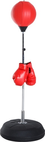 HOMCOM-Punching ball sur pied réglable en hauteur 126-144 cm avec gants, pompe et base de lestage rouge-image-1
