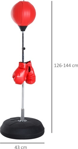 HOMCOM-Punching ball sur pied réglable en hauteur 126-144 cm avec gants, pompe et base de lestage noir-2