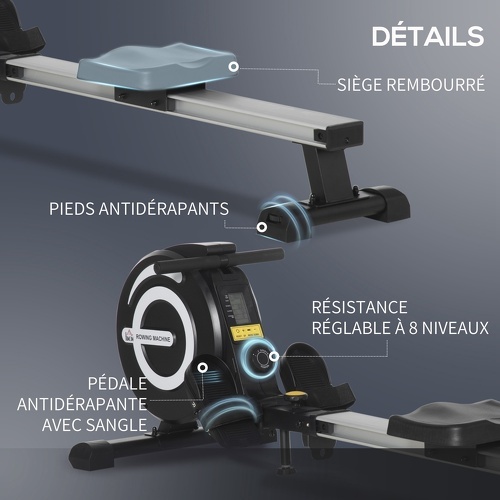 HOMCOM-Rameur D'Appartement Pliable 8 Niveaux De Résistance Magnétique Écran Lcd Multifonction Acier Alu. Abs-3