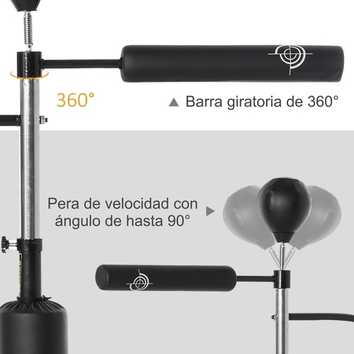HOMCOM-Sac de frappe boxe autoportant punching ball brunier 3 en 1 revêtement synthétique dim. 88L x 50l x 160-230H cm noir-3