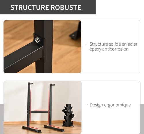 HOMCOM-Station à dips musculation fitness poignées ergonomiques et pieds antidérapants acier 104 x 70,5 x 122 cm noir-4
