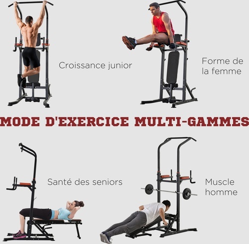 HOMCOM-Station de musculation Fitness entrainement complet - barre de traction, à dips, banc de musculation pliable, poignées push-up  - acier noir-3