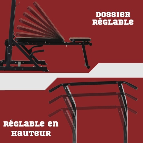 HOMCOM-Station de musculation Fitness entrainement complet - barre de traction, à dips, banc de musculation pliable, poignées push-up  - acier noir-4