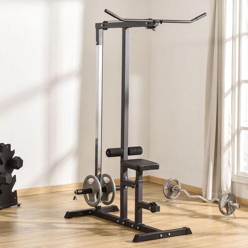 HOMCOM-Station de musculation pour tirage poitrine - lat pulldown machine avec bande de résistance - banc de musculation - acier PVC noir-1